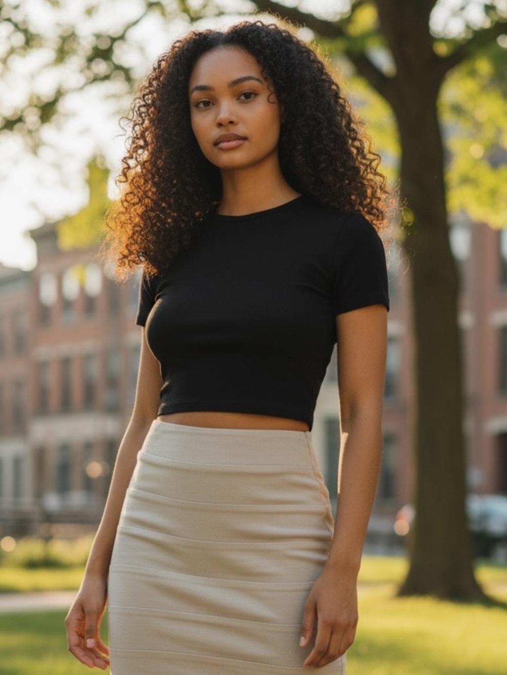 Classic Beige High-Waist Pencil Skirt